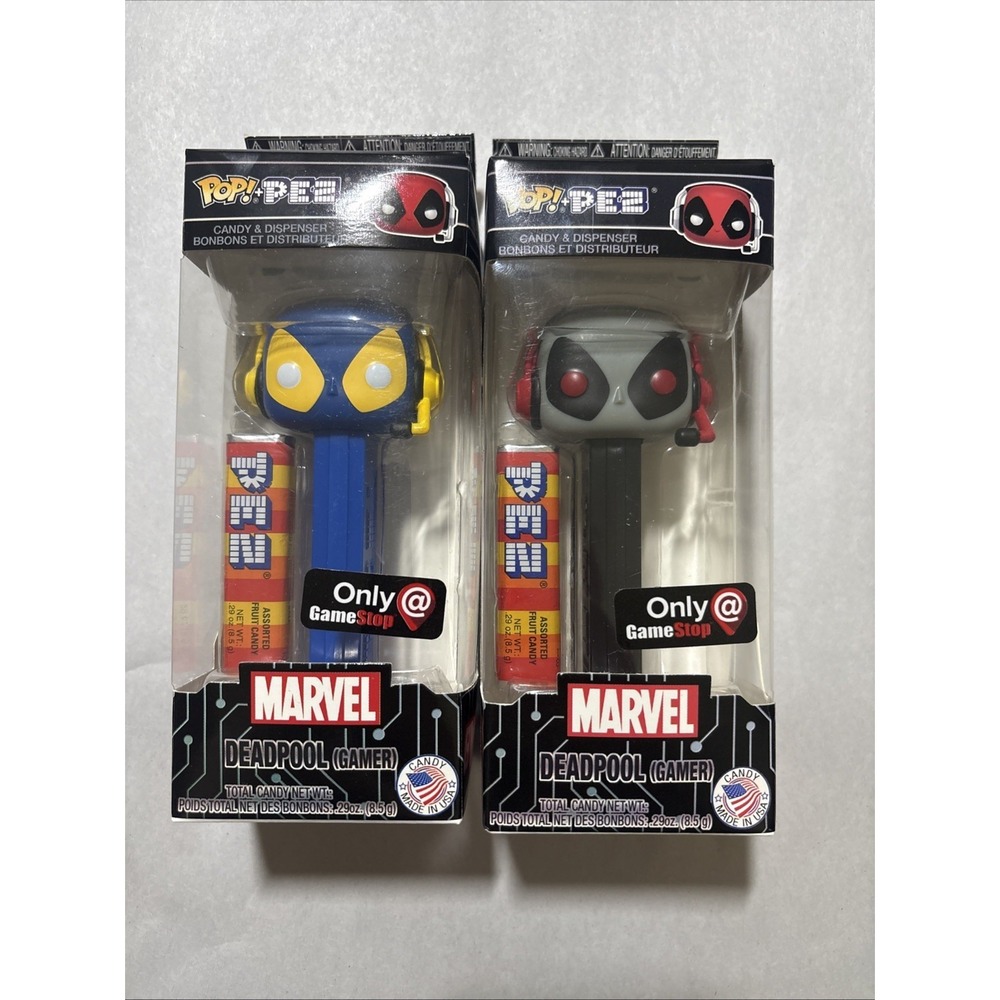 Funko PoP! PEZ Lot 2 Marvel DEADPOOL GAMER GameStop Exclusive Blue & Gray NEW!